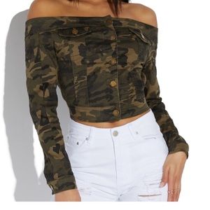 American Bazi Off The Shoulder Denim Jacket